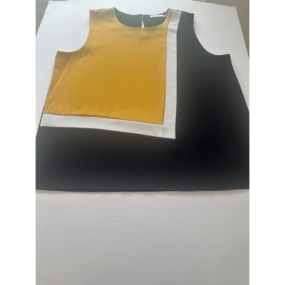 Calvin Klein Colorblock Blouse Sleeveless Crew Neck Gold Cream Black Women